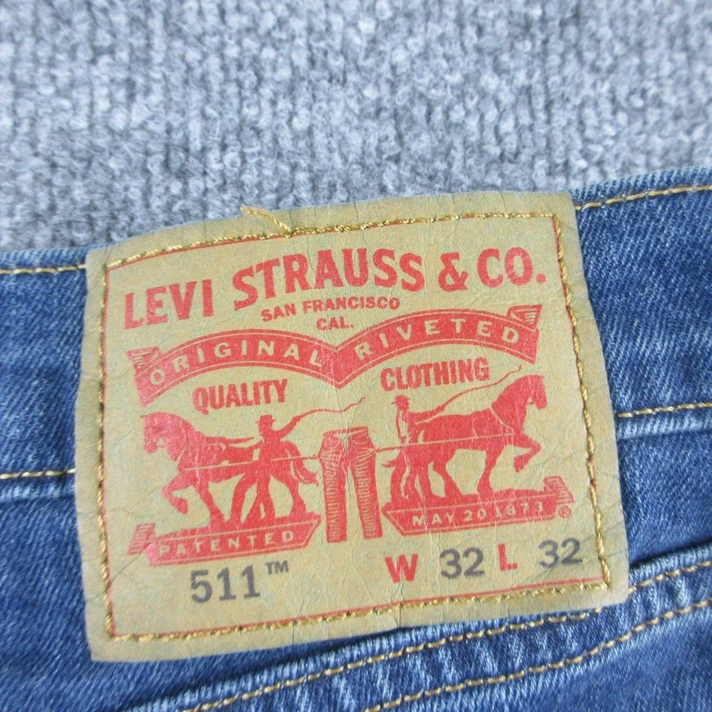 Levis 511 Jeans Mens 32x32 Blue Slim Tapered Medium Wash Stretch Denim Casual